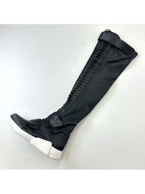 Over the knee lace up sneaker boots Womens Size 6 black satin Emogirl Animae